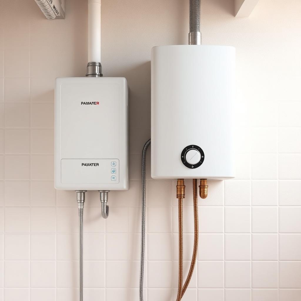 Chauffe-eau électrique mural blanc dans une buanderie